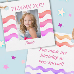 Modern Girly Rosa Vågar Birthday Photo Tack F Gåvor Etiketter