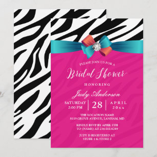 Modern Girly Rosa Zebra tryck Ribbon Möhippa Inbjudningar
