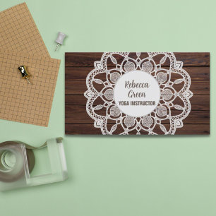 Modern Girly Rustic Woodgrain Yoga Mandala Visitkort