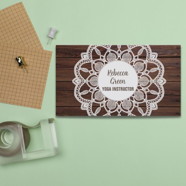 Modern Girly Rustic Woodgrain Yoga Mandala Visitkort (Modern Girly Rustic Woodgrain Yoga Mandala Business Card)