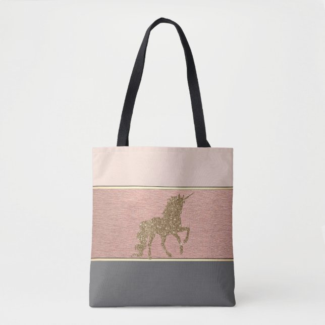 Modern Girly Stripe, Guld Glitter Unicorn Tygkasse (Framsida)