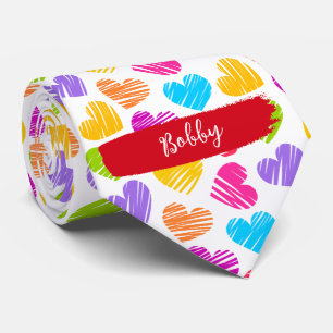 Modern Girly Vibrant Doodled Hearts Mönster Namn Slips