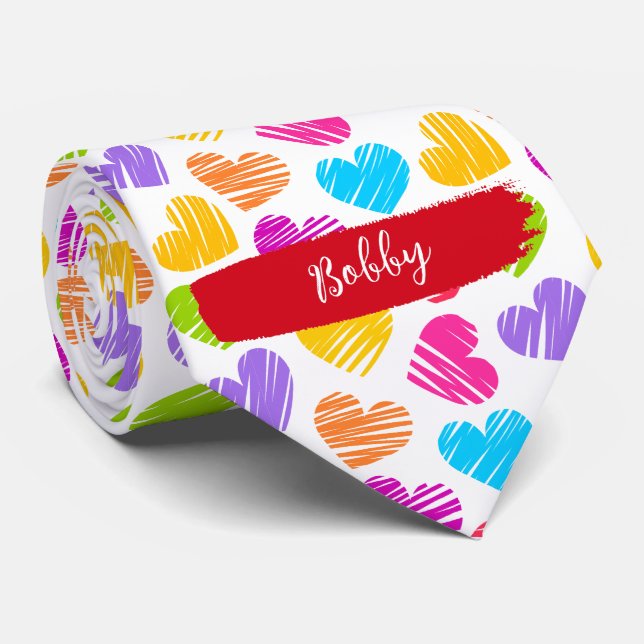 Modern Girly Vibrant Doodled Hearts Mönster Namn Slips (Rullad)
