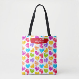 Modern Girly Vibrant Doodled Hearts Mönster Namn Tygkasse