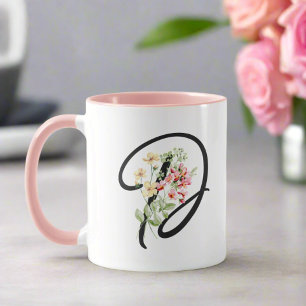 Modern Girly Watercolor Flowers Initial ’D’ Mugg