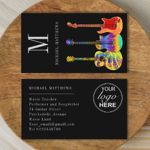 Modern Gitarr Musiklärare Musiker Logotyp Visitkort