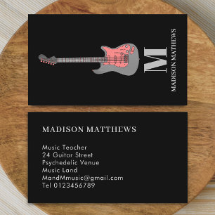 Modern gitarr musiklärare musiker svart rosa visitkort