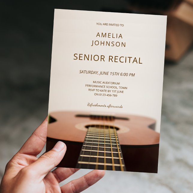 Modern gitarr musiks seniorrecital inbjudningar (Modern Guitar Music Senior Recital Invitation)