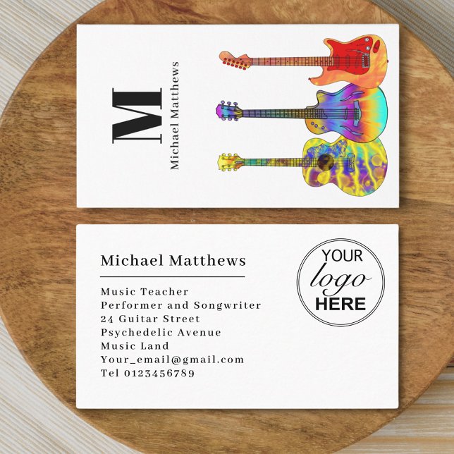 Modern Gitarrlärare Professionell Musiker Logotyp Visitkort (Guitar music teacher custom logo business card)