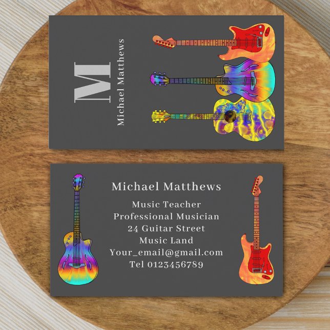 Modern Gitarrlärare Professionell Musiker Visitkort (Modern guitar music teacher professional musician gray Business card)