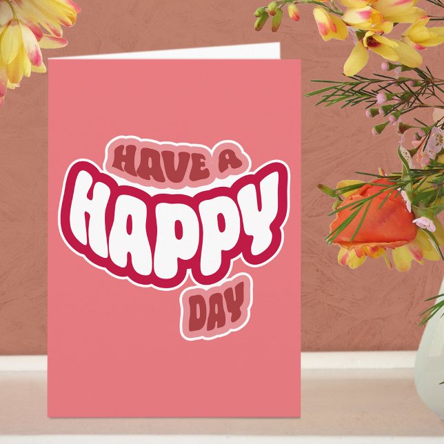 Modern Glad (Födelsedag) Dag Text Vikad Grattiskor Kort (Greeting Card - Pink)