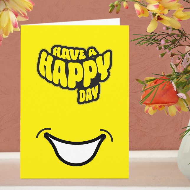 Modern Glad (födelsedag) Dag Text Vikad Grattiskor Kort (Greeting Card - Yellow)