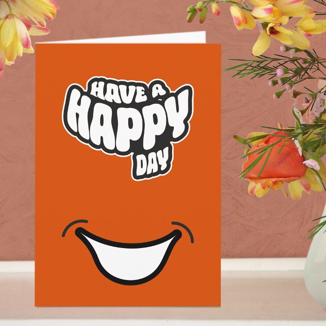 Modern Glad (födelsedag) Dag Text Vikad Grattiskor Kort (Greeting Card - Orange Again)