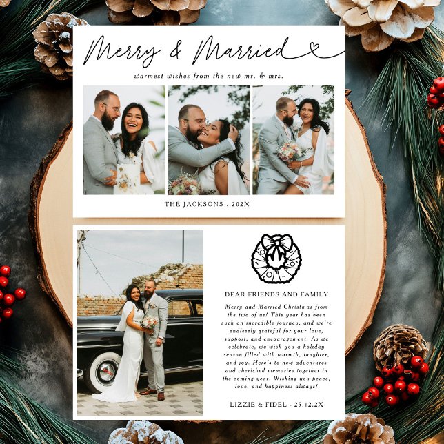 Modern Glad & Giftad Nygift Julfotografihälsning Julkort (Skapare uppladdad)