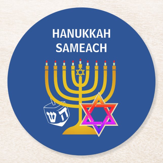 Modern GLAD HANUKKA  Underlägg Papper Rund (Framsidan)