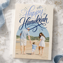 Modern Glad Hanukkah Familjefoto Julkort