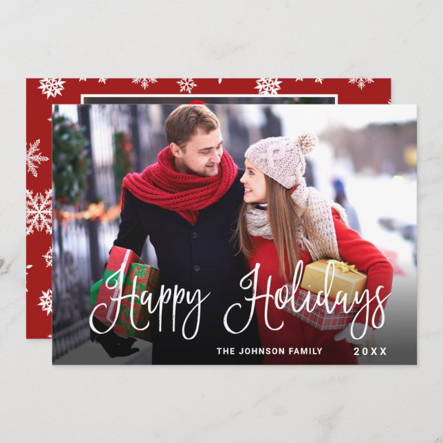 Modern Glad helg 2 PHOTO-jul Hälsning Julkort (Fram/baksida)