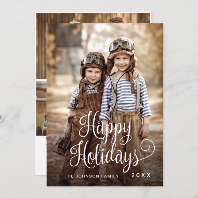 Modern Glad helg 4 PHOTO-jul Hälsning Julkort (Fram/baksida)