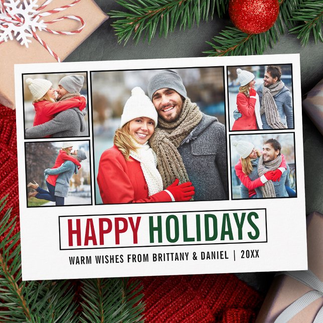 Modern Glad helg 5-foto Vykort (Customize to change your personalized text size or text style.)