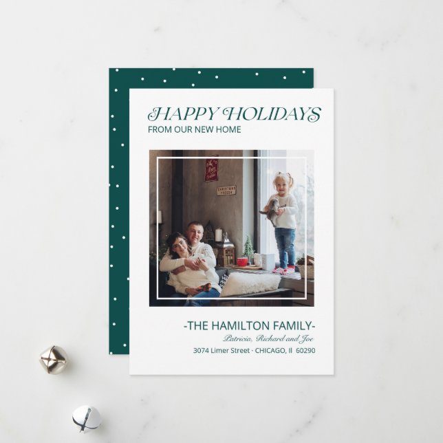 Modern Glad helg Flytta Announcement Photo Julkort (Fram/Back In Situ)