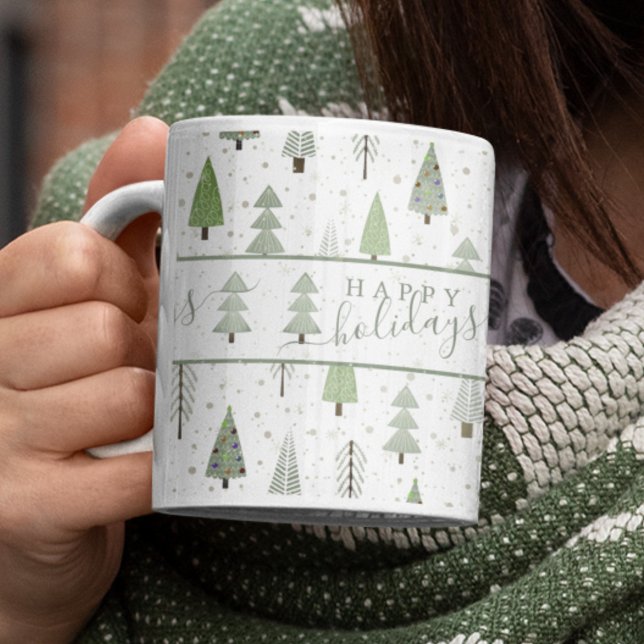 Modern Glad helg Forest Träd Sage Grönt Kaffemugg (Skapare uppladdad)