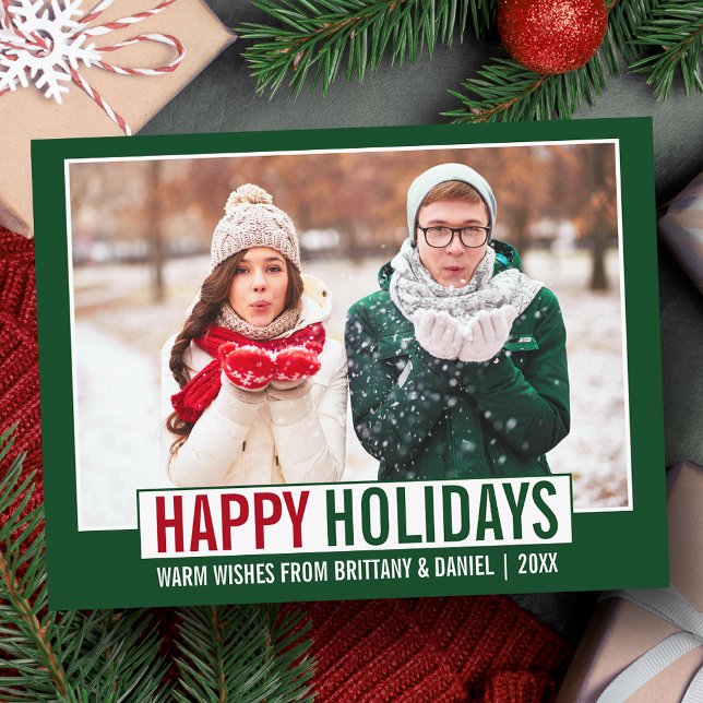 Modern Glad helg Photo Grönt Vykort (Customize to change your personalized text size or text style.)