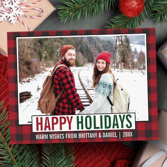 Modern Glad helg Photo Red Play Vykort (Customize to change your personalized text size or text style.)