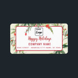 Modern Glad helg Red Holly logotyp Adressetikett<br><div class="desc">Modern manusskript Glad helg-logotyp för anpassningsbar. Modern och attraktiv professionell med contemporary pekdon. Lite elegans och stil. Anpassa med din inledande information om monogram,  namn och adress.</div>