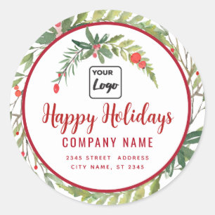 Modern Glad helg Red Holly logotyp Runt Klistermärke