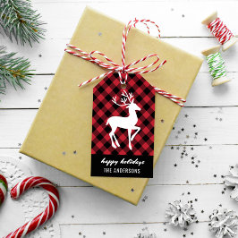 Modern Glad helg Reindeer Red Buffalo Play Presentetikett