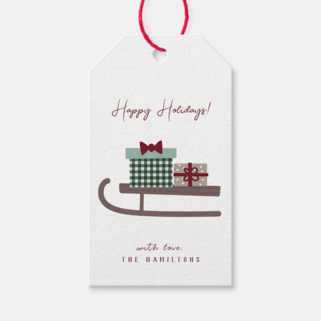 Modern Glad helg Sleigh Presentetikett (Framsidan)