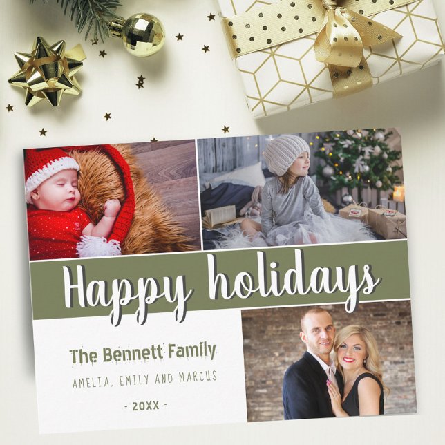 Modern Glad Jul Manus 3 Foto Collage Vykort (Skapare uppladdad)