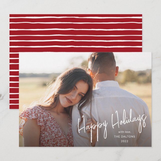 Modern Glad Jul Manus Skrift Enkel Foto Julkort (Fram/baksida)