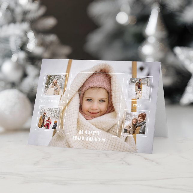 Modern Glad Jul Tunn Linje Ram 5-Foto Helgkort (Skapare uppladdad)