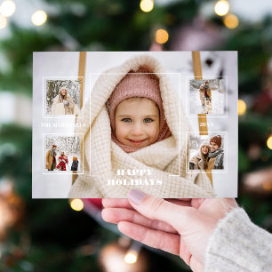 Modern Glad Jul Tunn Linje Ram 5-Foto Julkort