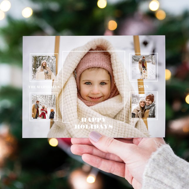 Modern Glad Jul Tunn Linje Ram 5-Foto Julkort (Skapare uppladdad)