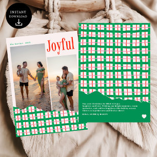 Modern Glad Julfamilj Foto Plaid Julkort