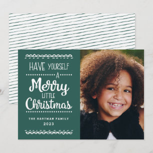 Modern Glad Liten Jul Söt Grön Foto Julkort