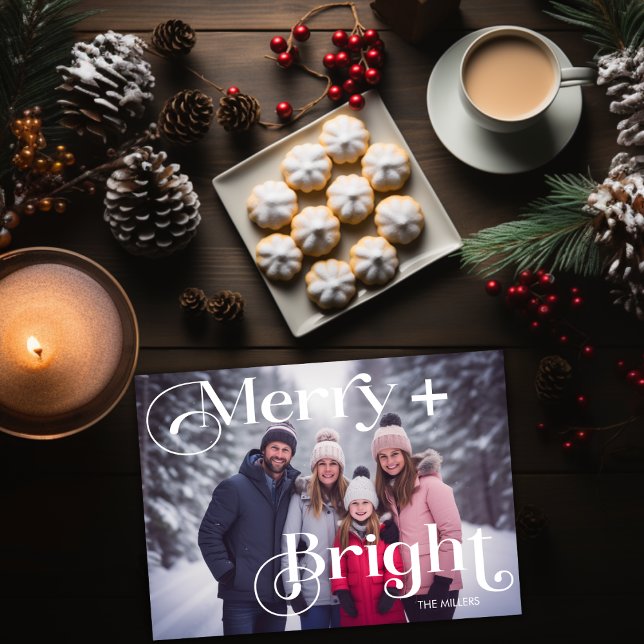 Modern Glad Och Ljus Minimal 1 Foto Färgrik Julkort (Modern Merry And Bright Minimal 1 Photo Colorful Holiday Card)