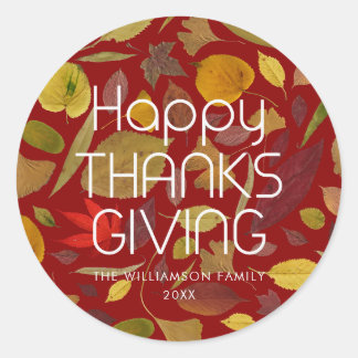 Modern Glad Thanksgiving Höstblad Förmån Runt Klistermärke