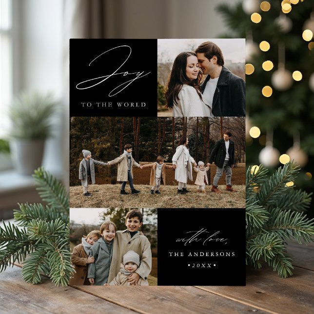 Modern glädje åt världen Svart 4 Foto Julkort (Skapare uppladdad)