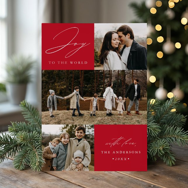 Modern glädje till världen Röd 4 Foto Julkort (Skapare uppladdad)