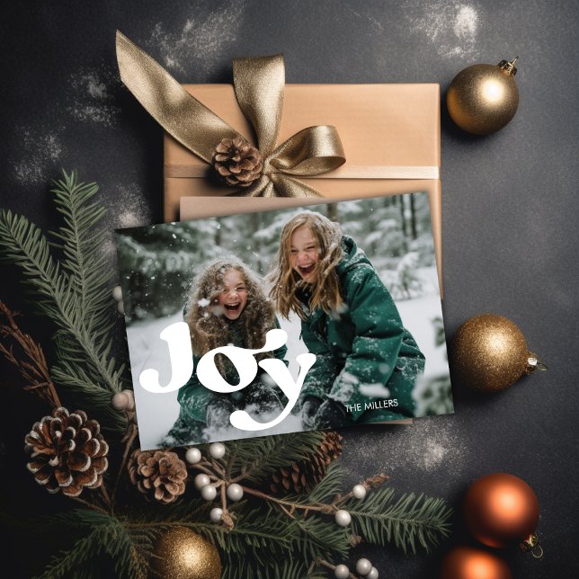 Modern Glädjefull Retro Typografi 1 Foto Minimalis Julkort (Modern Joyful Retro Typography 1 Photo Minimal Holiday Card)