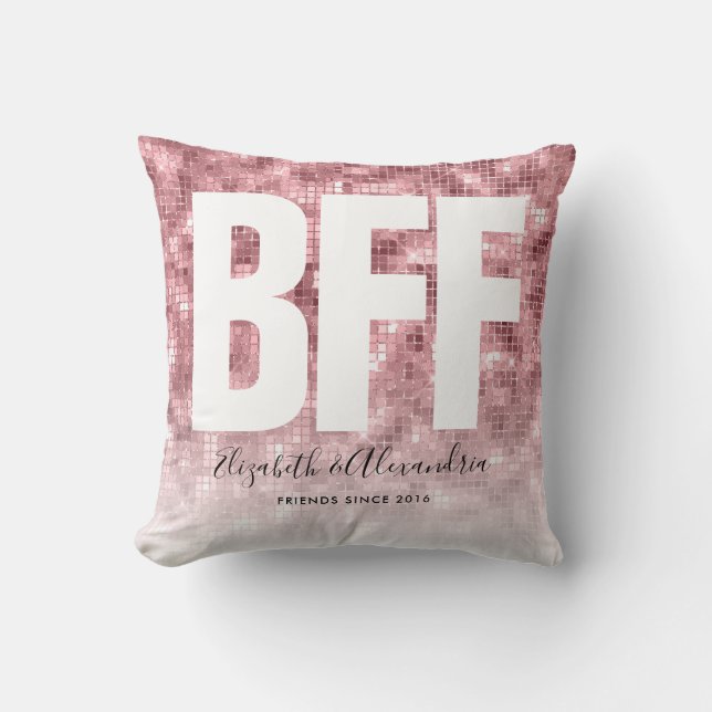 Modern Glam BFF Besties Girly Rosa Glitter Namn Kudde (Framsida)