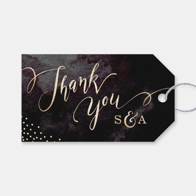 Modern glam black faux guld calligraphy, tack presentetikett (Framsidan (Horisontell))