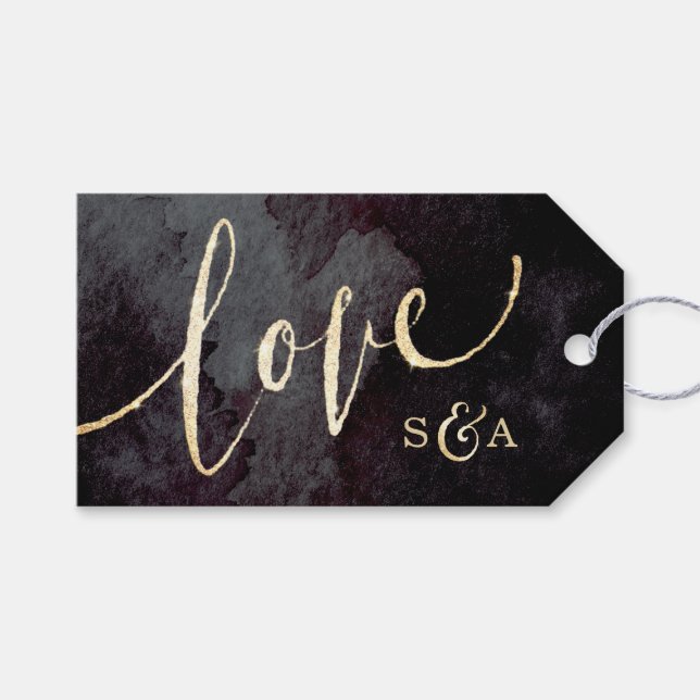 Modern glam black faux guld glitter calligraphy presentetikett (Framsidan (Horisontell))