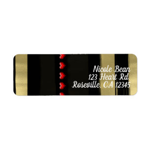 Modern Glam Black & Guld Red Hearts Valentine Returadress Etikett