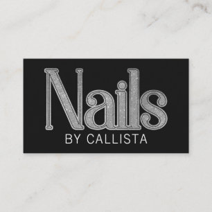 Modern Glam Black Silver Glitter Nagel Visitkort