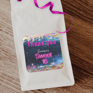 Modern Glam Blue Glitter Hett Neon Rosa Sweet 16 Fyrkantigt Klistermärke