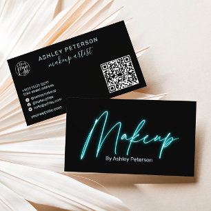 Modern glam blue neon makeup-skript logotyp qr-kod visitkort